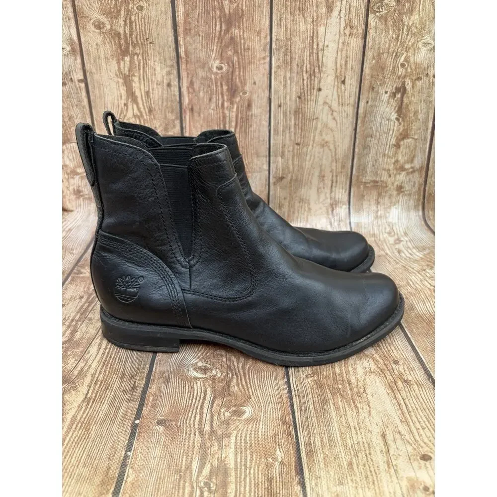 Timberland Black Leather Chelsea Ankle Boots Pull On Round Toe 8669A SIZE 6.5